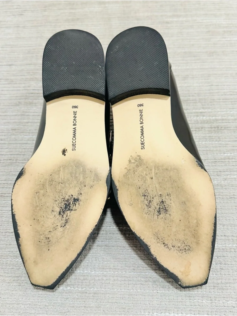 Suecomma Bonnie Black‎ Leather Double Monk Strap Flats Shoes - Size 6
